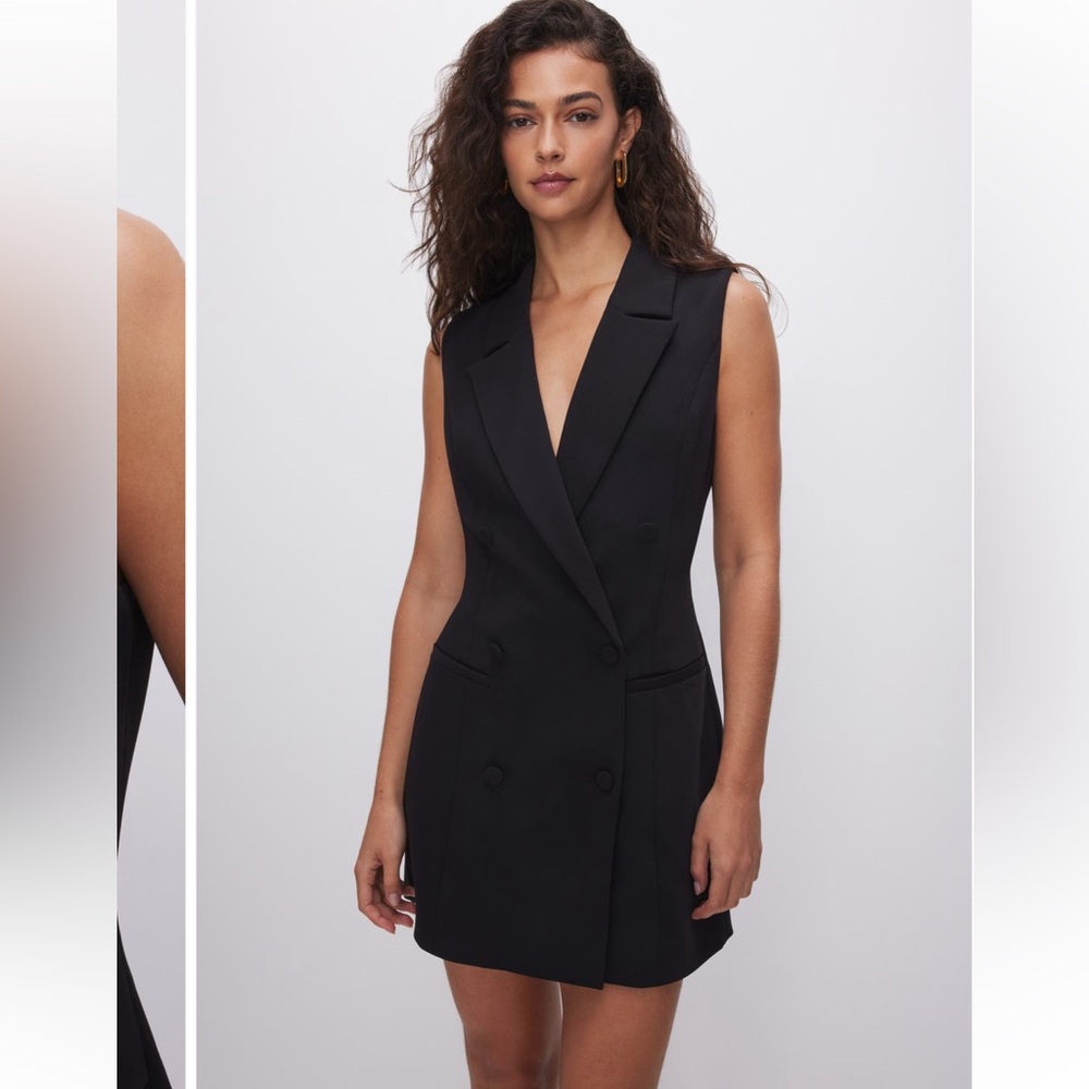 Good American Navy Blue Luxe Sleeveless Blazer Minidress Size 1 Small NWT $179